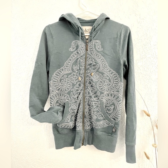 Prana // Boho Zip Up Sweater in Vintage Teal - Picture 3 of 5